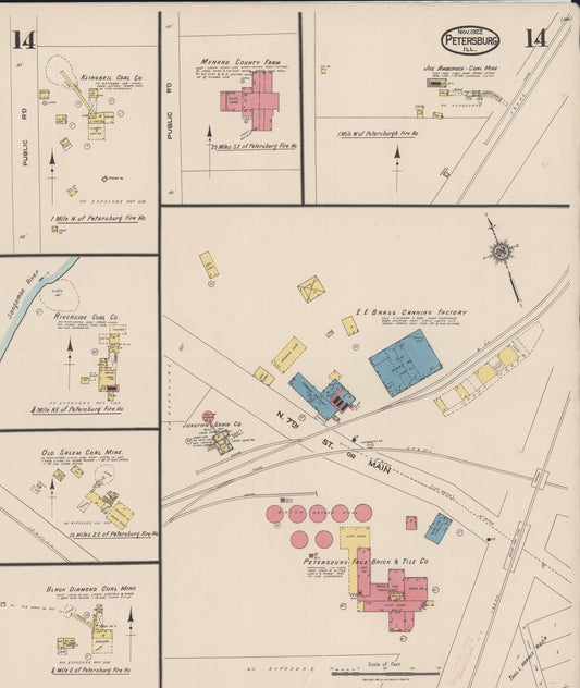 Sanborn Fire Insurance Map from Petersburg, Menard County, Illinois (1922), Sheet #0014 - Historic Sanborn Fire Insurance Map Print, vintage old map wall art, antique decor, genealogy gift, Illinois Illinois map