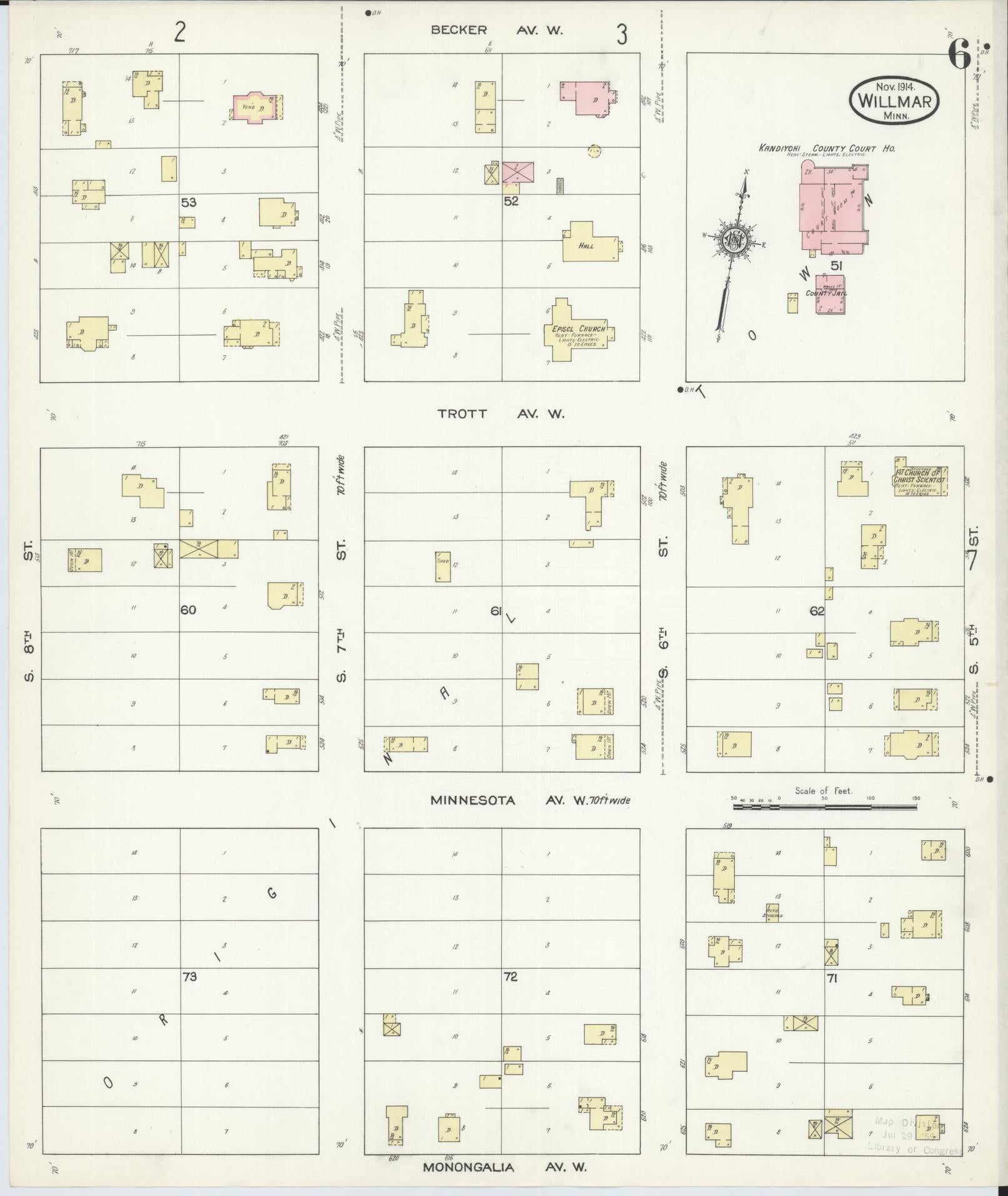 Sanborn Fire Insurance Map from Willmar, Kandiyohi County, Minnesota (1914), Sheet #0006 - Historic Sanborn Fire Insurance Map Print, vintage old map wall art, antique decor, genealogy gift, Minnesota Minnesota map