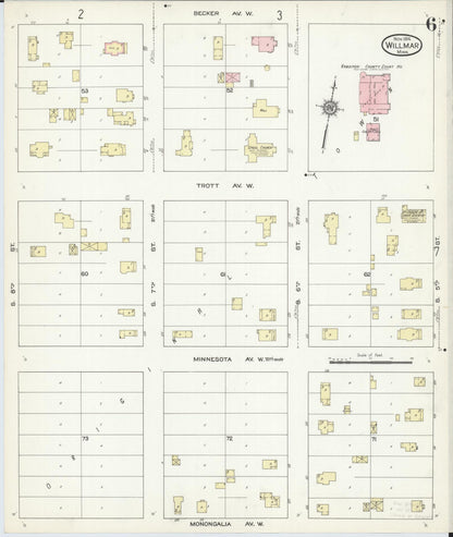 Sanborn Fire Insurance Map from Willmar, Kandiyohi County, Minnesota (1914), Sheet #0006 - Historic Sanborn Fire Insurance Map Print, vintage old map wall art, antique decor, genealogy gift, Minnesota Minnesota map
