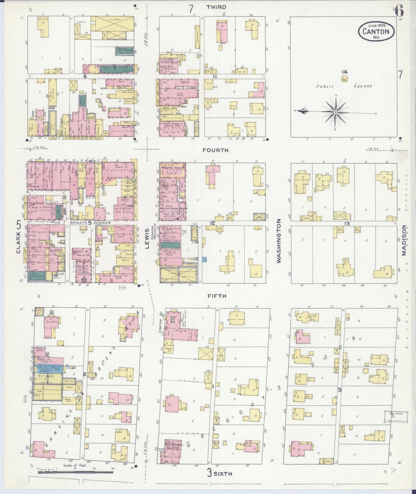 Sanborn Fire Insurance Map from Canton, Lewis County, Missouri (1909), Sheet #0006 - Complete Map Set gallery image, historic Sanborn map, vintage wall art, Missouri Missouri