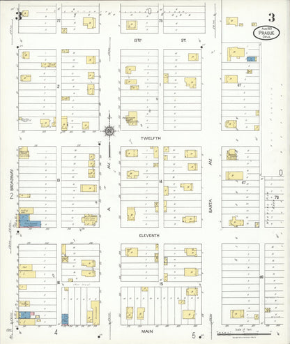 Sanborn Fire Insurance Map from Prague, Lincoln County, Oklahoma (1923), Sheet #0003 - Complete Map Set gallery image, historic Sanborn map, vintage wall art, Oklahoma Oklahoma
