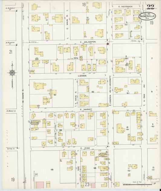 Sanborn Fire Insurance Map from Gainesville, Alachua County, Florida (1913), Sheet #0022 - Historic Sanborn Fire Insurance Map Print, vintage old map wall art, antique decor, genealogy gift, Florida Florida map