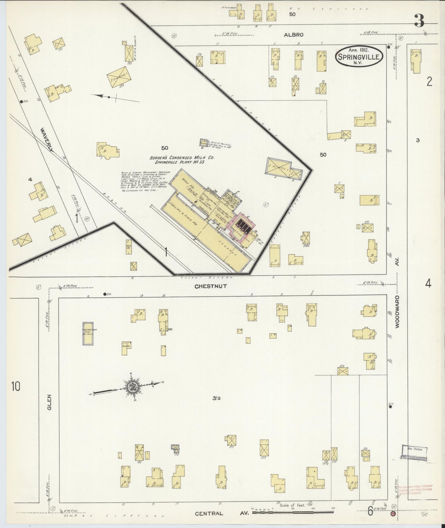Sanborn Fire Insurance Map from Springville, Erie County, New York (1912), Sheet #0003 - Complete Map Set gallery image, historic Sanborn map, vintage wall art, New York New York