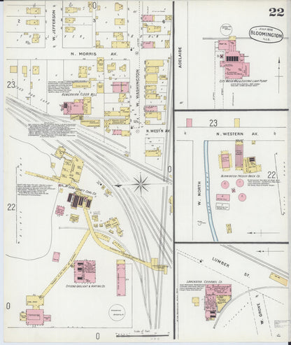 Sanborn Fire Insurance Map from Bloomington, McLean County, Illinois (1896), Sheet #0022 - Historic Sanborn Fire Insurance Map Print, vintage old map wall art, antique decor, genealogy gift, Illinois Illinois map