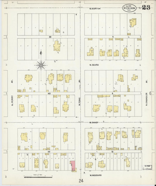 Sanborn Fire Insurance Map from Denison, Grayson County, Texas (1903), Sheet #0023 - Historic Sanborn Fire Insurance Map Print, vintage old map wall art, antique decor, genealogy gift, Texas Texas map