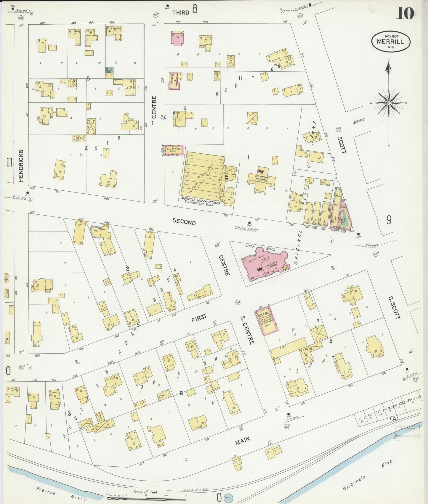 Sanborn Fire Insurance Map from Merrill, Lincoln County, Wisconsin (1907), Sheet #0010 - Complete Map Set gallery image, historic Sanborn map, vintage wall art, Wisconsin Wisconsin