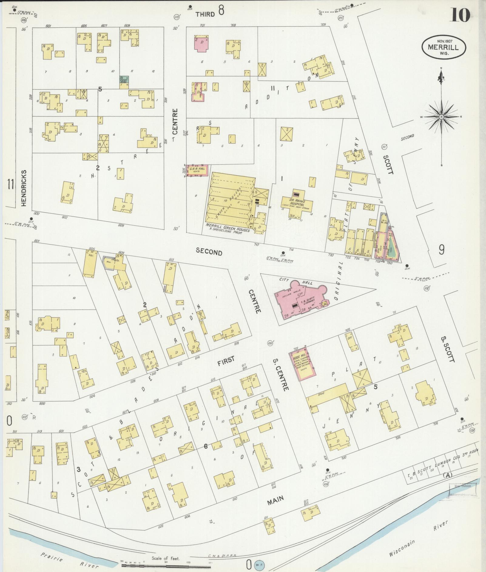 Sanborn Fire Insurance Map from Merrill, Lincoln County, Wisconsin (1907), Sheet #0010 - Complete Map Set gallery image, historic Sanborn map, vintage wall art, Wisconsin Wisconsin