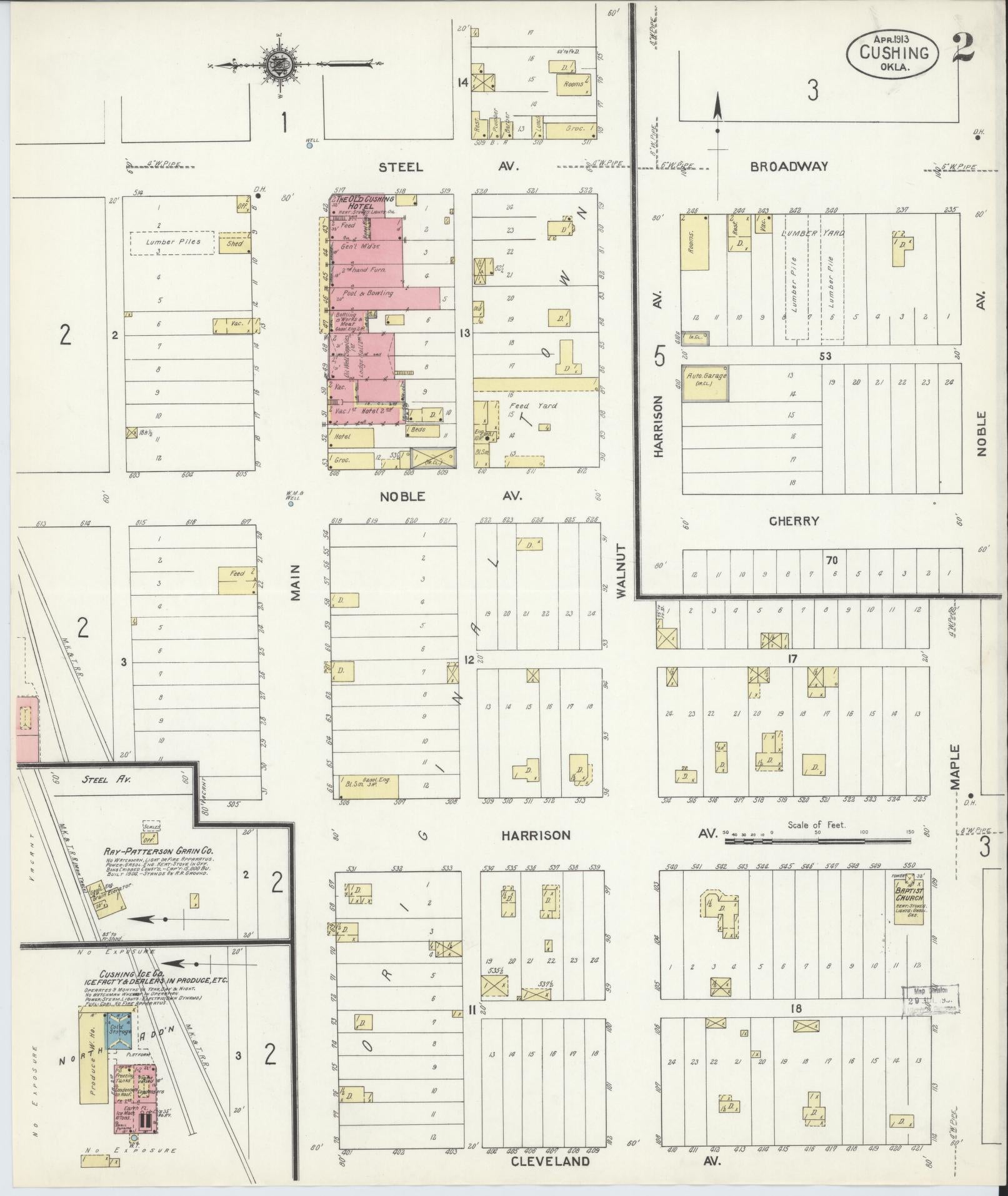 Sanborn Fire Insurance Map from Cushing, Payne County, Oklahoma (1913), Sheet #0002 - Complete Map Set gallery image, historic Sanborn map, vintage wall art, Oklahoma Oklahoma