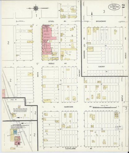 Sanborn Fire Insurance Map from Cushing, Payne County, Oklahoma (1913), Sheet #0002 - Complete Map Set gallery image, historic Sanborn map, vintage wall art, Oklahoma Oklahoma