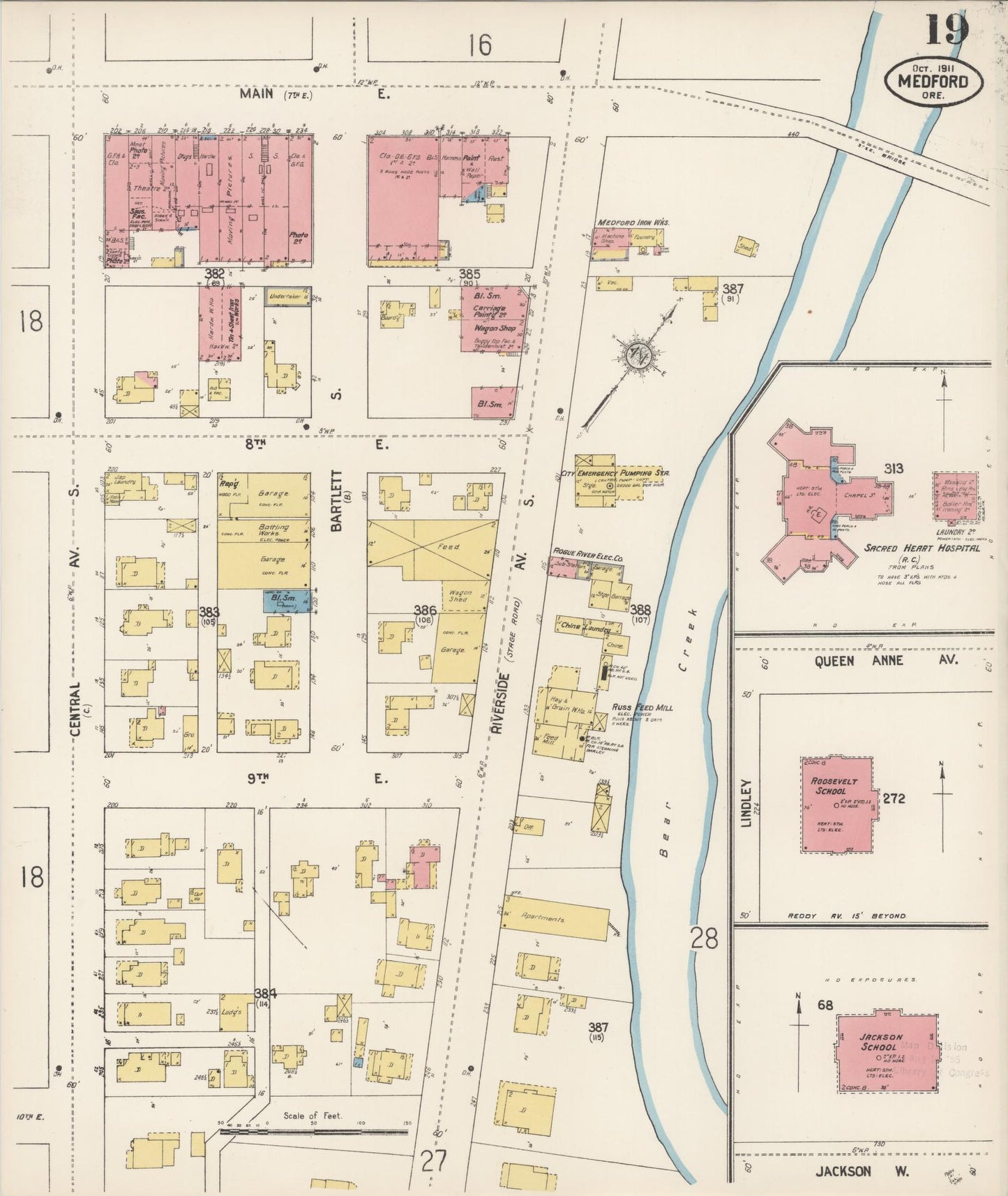 Sanborn Fire Insurance Map from Medford, Jackson County, Oregon (1911), Sheet #0019 - Complete Map Set gallery image, historic Sanborn map, vintage wall art, Oregon Oregon