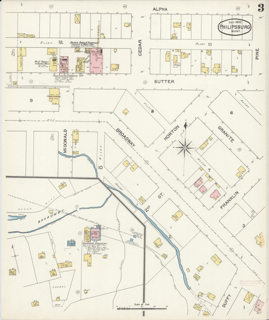 Sanborn Fire Insurance Map from Philipsburg, Granite County, Montana (1892), Sheet #0003 - Historic Sanborn Fire Insurance Map Print, vintage old map wall art, antique decor, genealogy gift, Montana Montana map