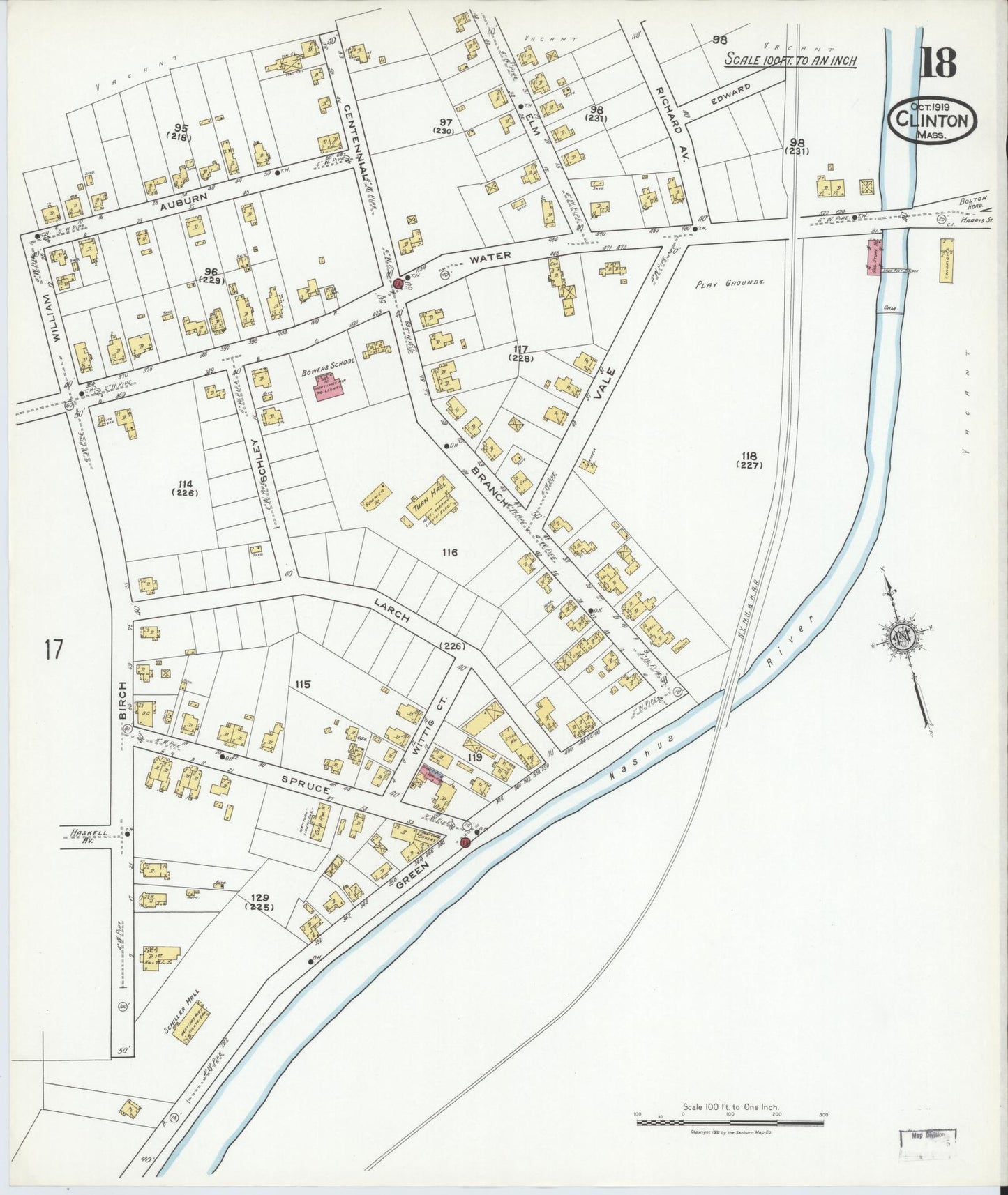 Sanborn Fire Insurance Map from Clinton, Worcester County, Massachusetts (1919), Sheet #0018 - Complete Map Set gallery image, historic Sanborn map, vintage wall art, Massachusetts Massachusetts