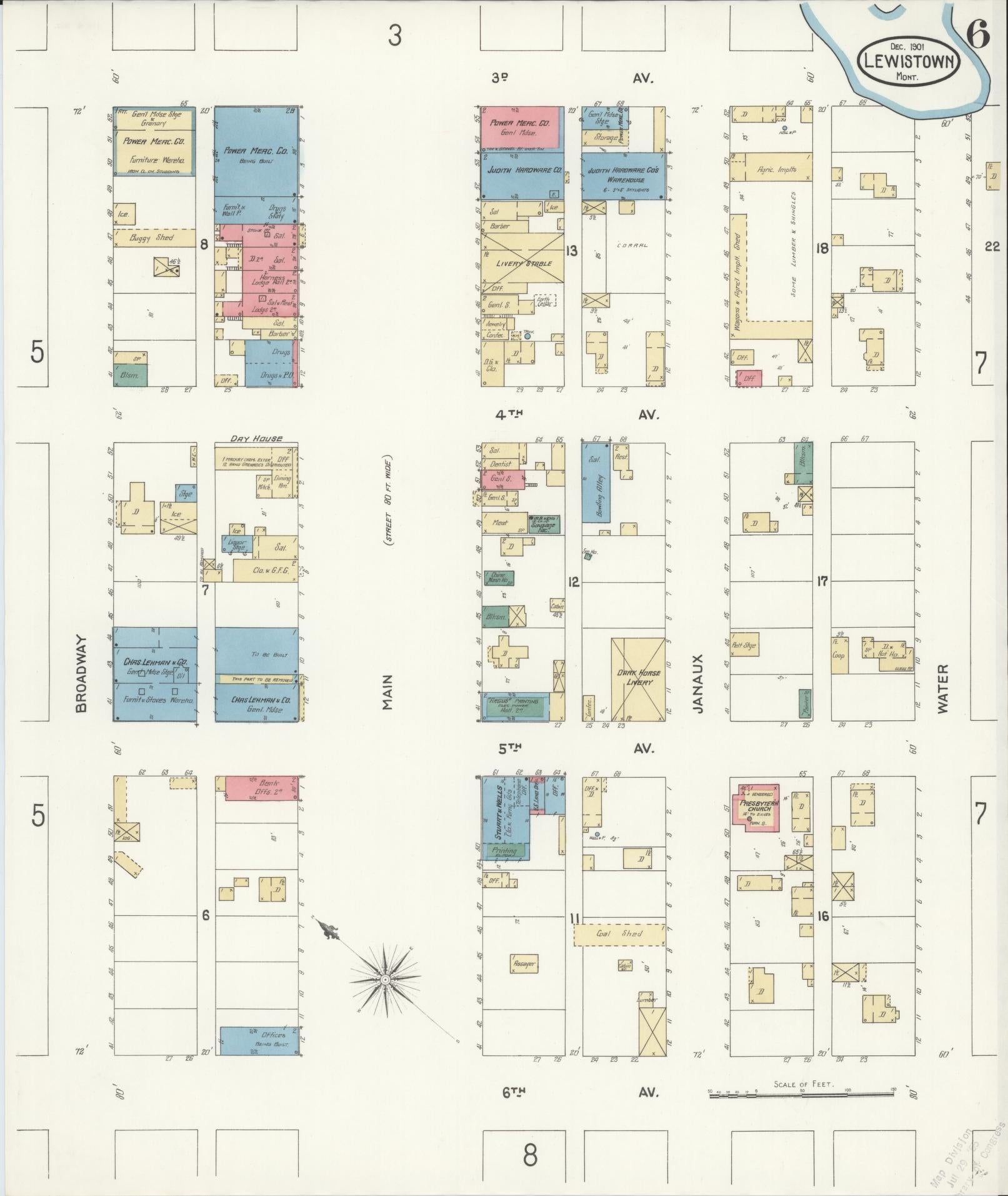 Sanborn Fire Insurance Map from Lewistown, Fergus County, Montana (1901), Sheet #0006 - Complete Map Set gallery image, historic Sanborn map, vintage wall art, Montana Montana