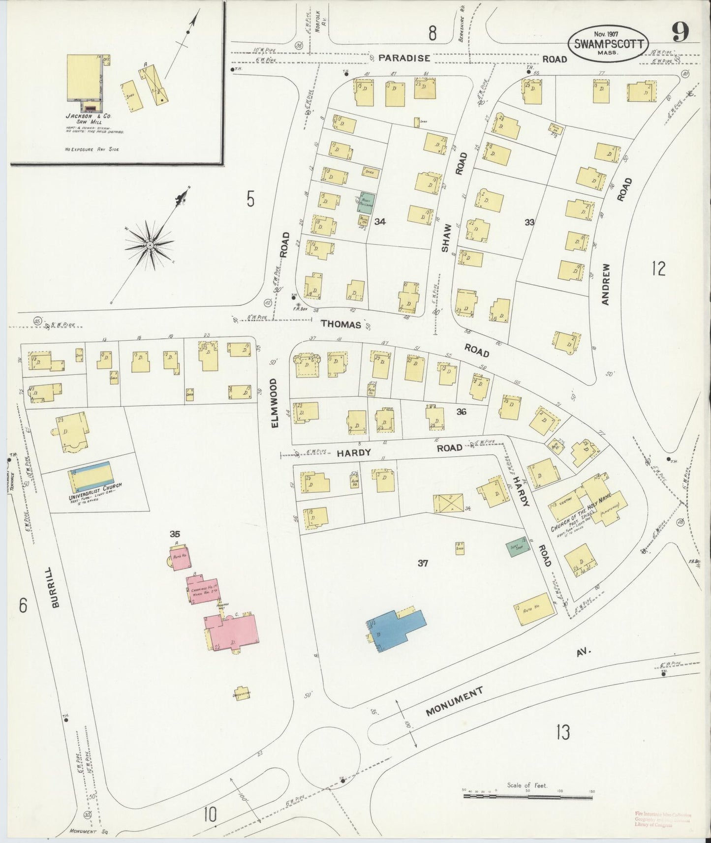 Sanborn Fire Insurance Map from Swampscott, Essex County, Massachusetts (1907), Sheet #0009 - Complete Map Set gallery image, historic Sanborn map, vintage wall art, Massachusetts Massachusetts