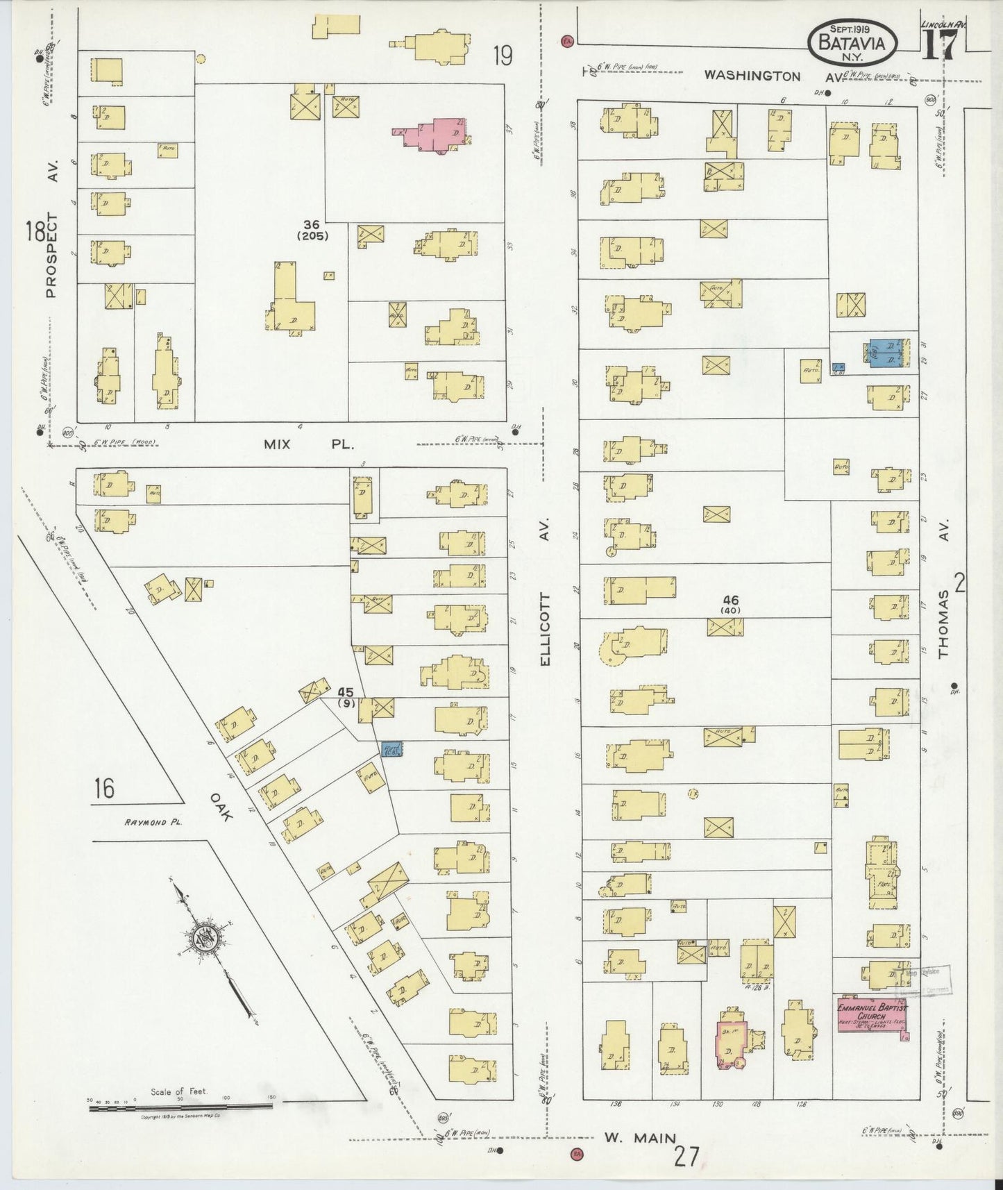 Sanborn Fire Insurance Map from Batavia, Genesee County, New York (1919), Sheet #0017 - Historic Sanborn Fire Insurance Map Print, vintage old map wall art, antique decor, genealogy gift, New York New York map