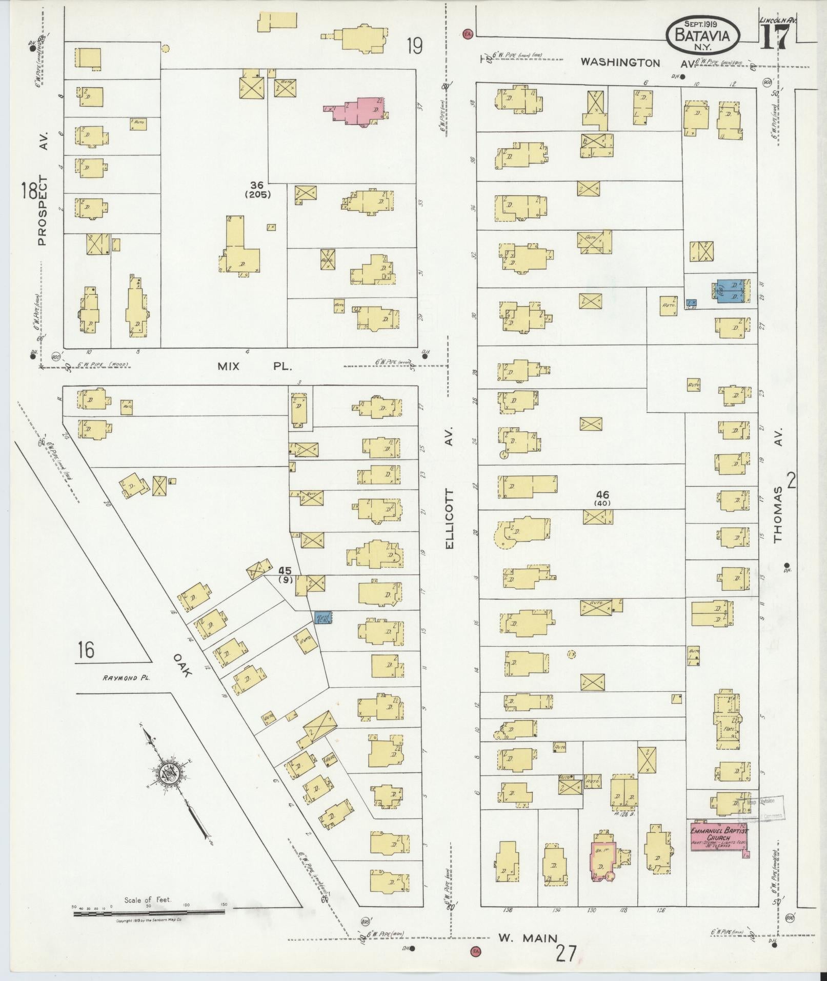 Sanborn Fire Insurance Map from Batavia, Genesee County, New York (1919), Sheet #0017 - Historic Sanborn Fire Insurance Map Print, vintage old map wall art, antique decor, genealogy gift, New York New York map