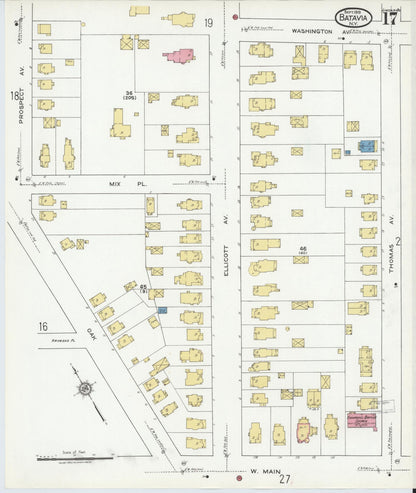Sanborn Fire Insurance Map from Batavia, Genesee County, New York (1919), Sheet #0017 - Historic Sanborn Fire Insurance Map Print, vintage old map wall art, antique decor, genealogy gift, New York New York map