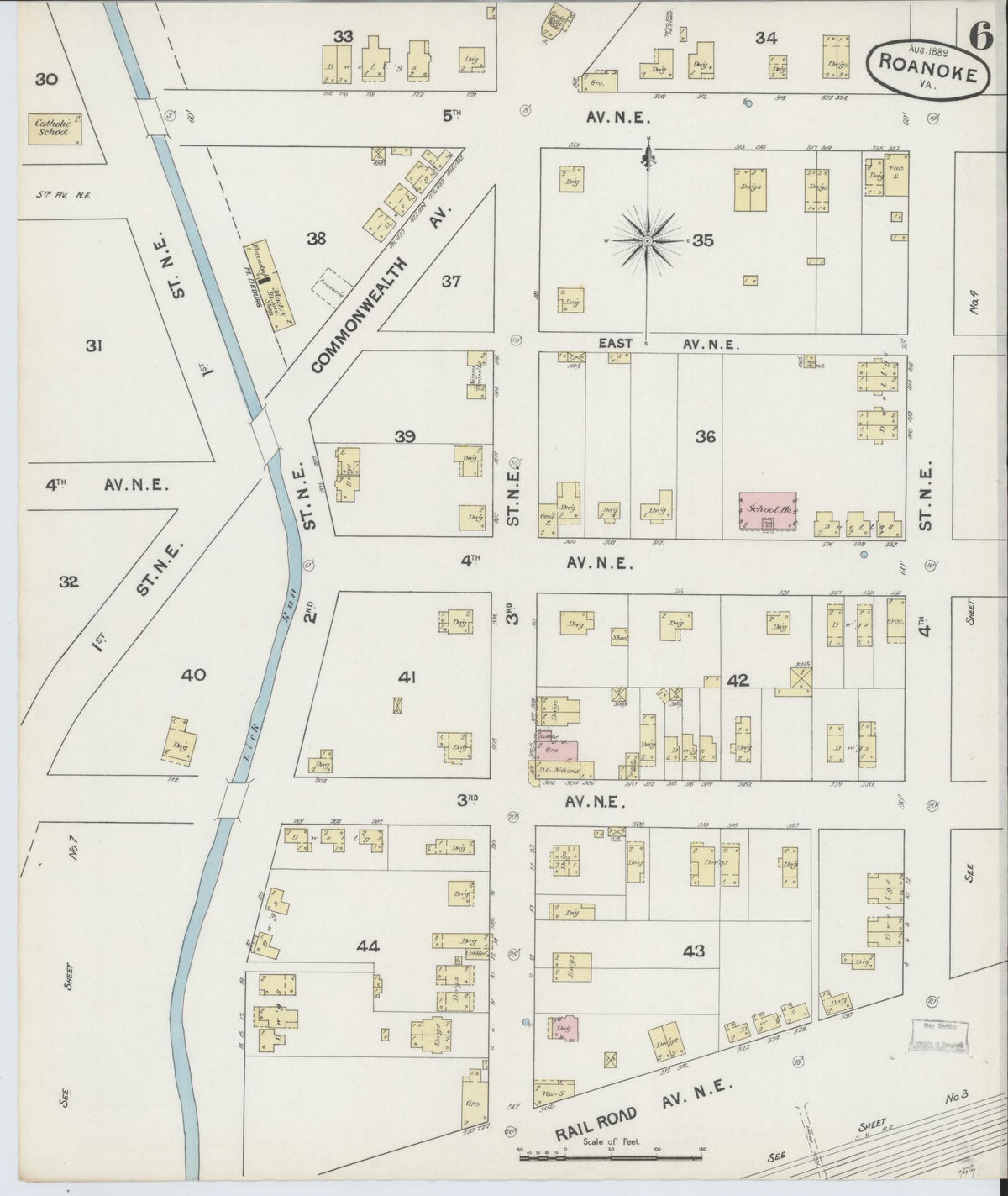 Sanborn Fire Insurance Map from Roanoke, Independent Cities, Virginia (1889), Sheet #0006 - Complete Map Set gallery image, historic Sanborn map, vintage wall art, Virginia Virginia