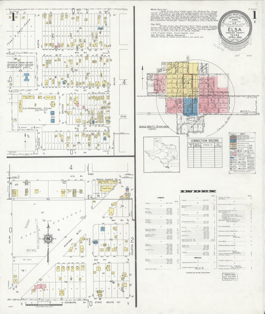 Sanborn Fire Insurance Map from Elsa, Hidalgo County, Texas (1949), Sheet #0001 - Historic Sanborn Fire Insurance Map Print, vintage old map wall art, antique decor, genealogy gift, Texas Texas map