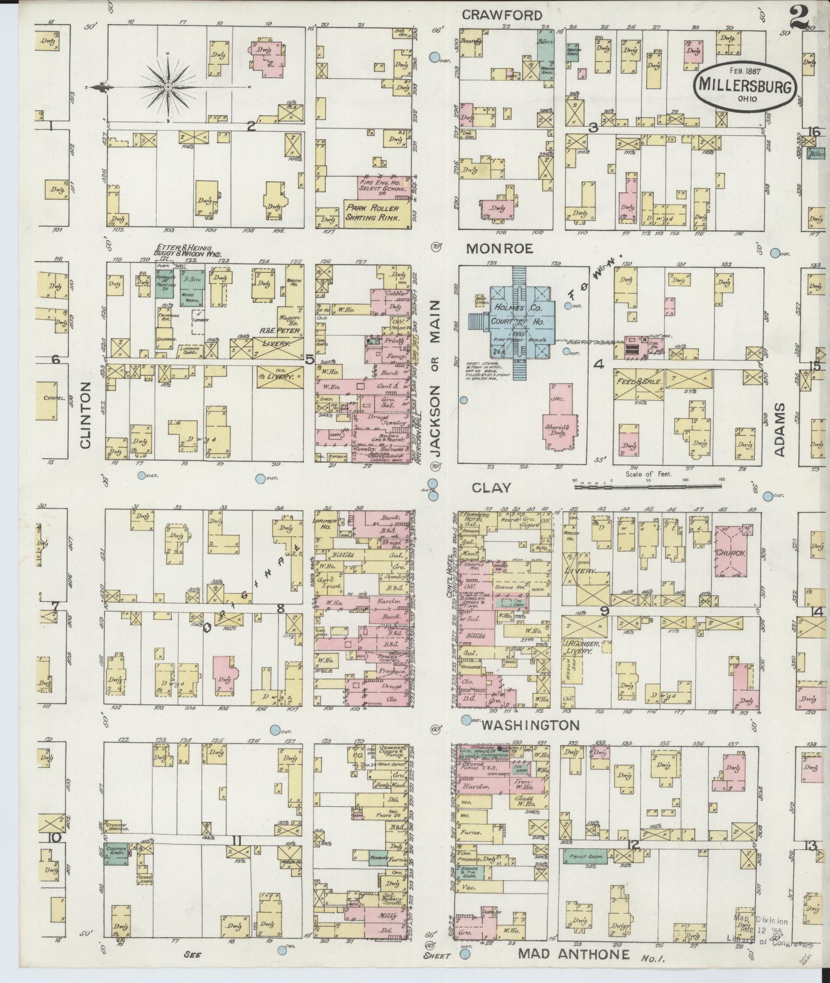 Sanborn Fire Insurance Map from Millersburg, Holmes County, Ohio (1887), Sheet #0002 - Complete Map Set gallery image, historic Sanborn map, vintage wall art, Ohio Ohio
