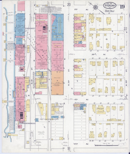 Sanborn Fire Insurance Map from Sterling, Whiteside County, Illinois (1916), Sheet #0019 - Complete Map Set gallery image, historic Sanborn map, vintage wall art, Illinois Illinois