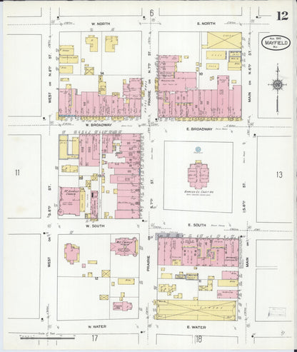 Sanborn Fire Insurance Map from Mayfield, Graves County, Kentucky (1910), Sheet #0012 - Complete Map Set gallery image, historic Sanborn map, vintage wall art, Kentucky Kentucky