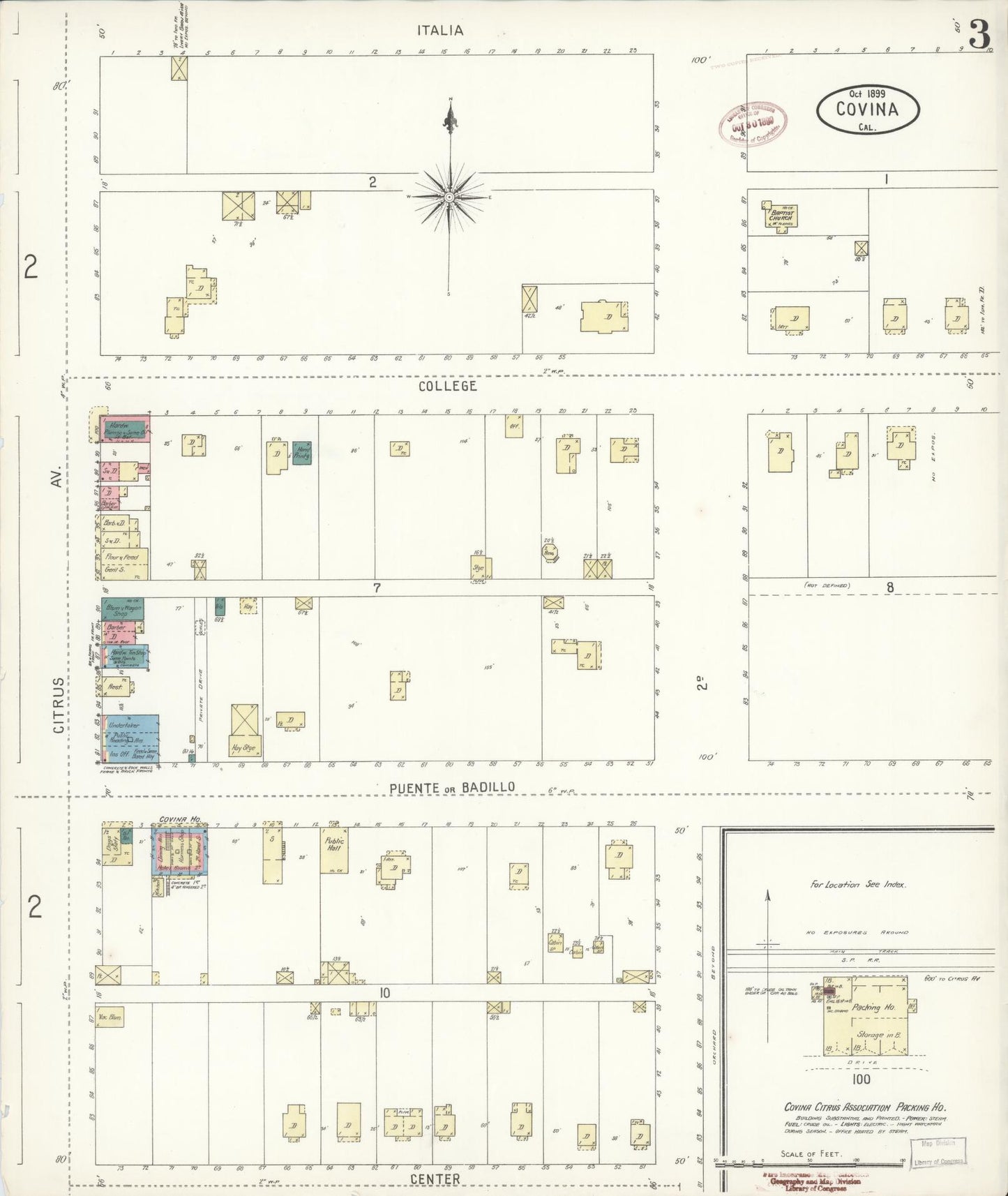 Sanborn Fire Insurance Map from Covina, Los Angeles County, California (1899), Sheet #0003 - Complete Map Set gallery image, historic Sanborn map, vintage wall art, California California