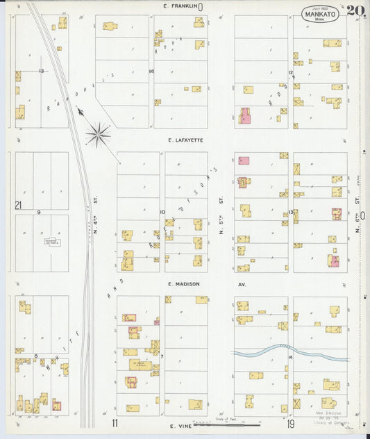 Sanborn Fire Insurance Map from Mankato, Blue Earth County, Minnesota (1900), Sheet #0020 - Historic Sanborn Fire Insurance Map Print, vintage old map wall art, antique decor, genealogy gift, Minnesota Minnesota map