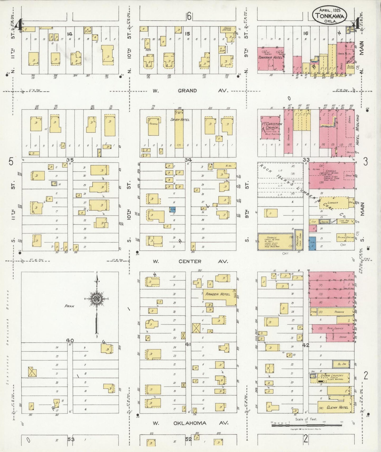Sanborn Fire Insurance Map from Tonkawa, Kay County, Oklahoma (1925), Sheet #0004 - Complete Map Set gallery image, historic Sanborn map, vintage wall art, Oklahoma Oklahoma