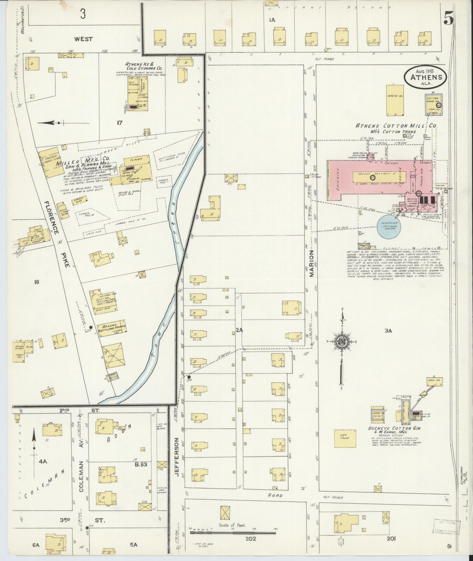 Sanborn Fire Insurance Map from Athens, Limestone County, Alabama (1910), Sheet #0005 - Historic Sanborn Fire Insurance Map Print, vintage old map wall art, antique decor, genealogy gift, Alabama Alabama map