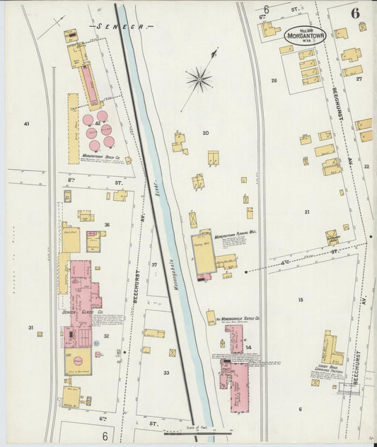 Sanborn Fire Insurance Map from Morgantown, Monongalia County, West Virginia (1899), Sheet #0006 - Historic Sanborn Fire Insurance Map Print, vintage old map wall art, antique decor, genealogy gift, West Virginia West Virginia map
