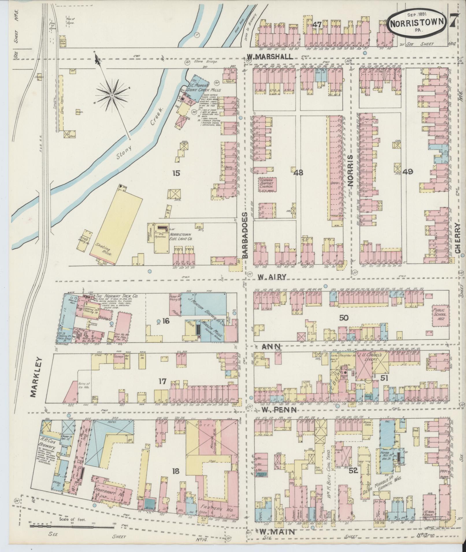 Sanborn Fire Insurance Map from Norristown, Montgomery County, Pennsylvania (1891), Sheet #0007 - Complete Map Set gallery image, historic Sanborn map, vintage wall art, Pennsylvania Pennsylvania