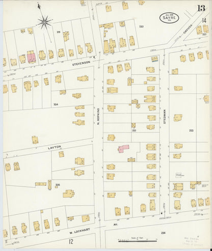 Sanborn Fire Insurance Map from Sayre, Bradford County, Pennsylvania (1909), Sheet #0013 - Complete Map Set gallery image, historic Sanborn map, vintage wall art, Pennsylvania Pennsylvania