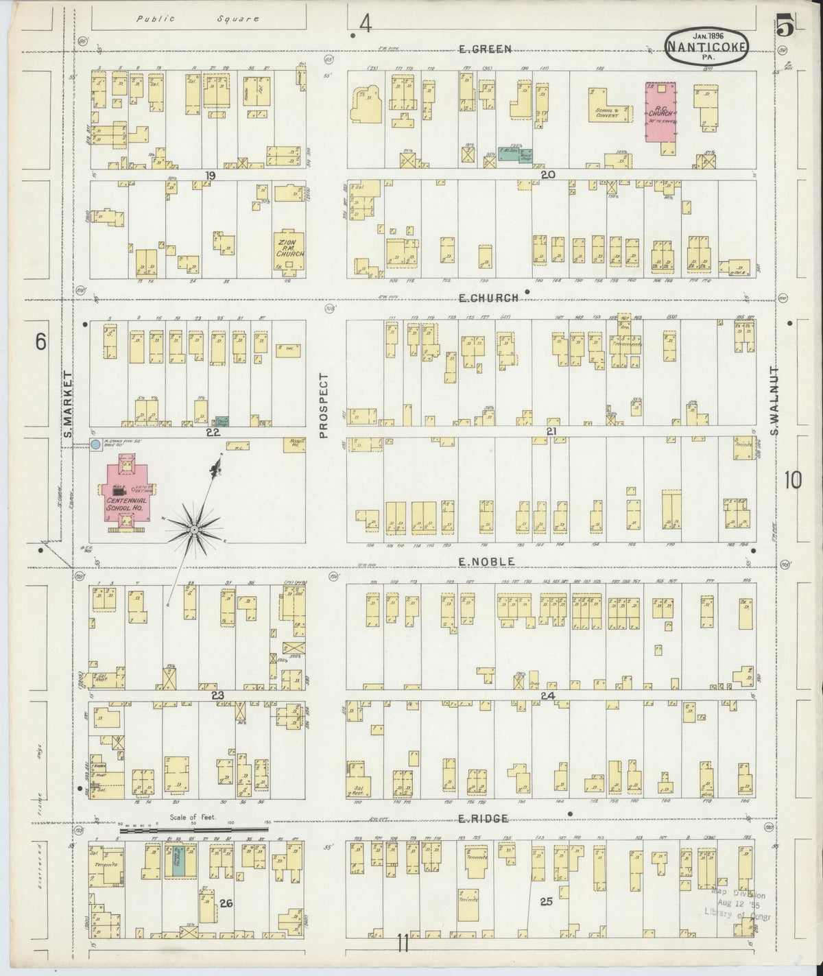 Sanborn Fire Insurance Map from Nanticoke, Luzerne County, Pennsylvania (1896), Sheet #0005 - Complete Map Set gallery image, historic Sanborn map, vintage wall art, Pennsylvania Pennsylvania