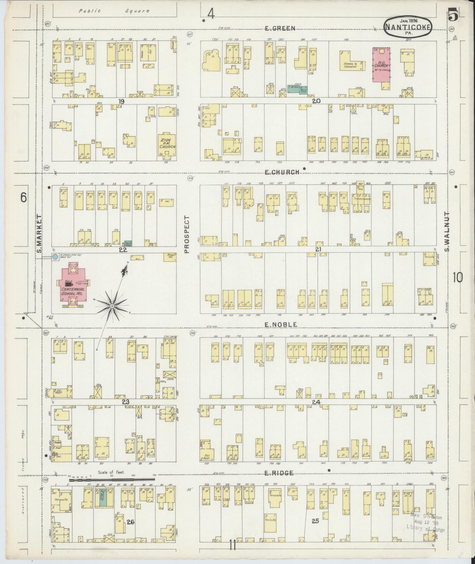 Sanborn Fire Insurance Map from Nanticoke, Luzerne County, Pennsylvania (1896), Sheet #0005 - Complete Map Set gallery image, historic Sanborn map, vintage wall art, Pennsylvania Pennsylvania