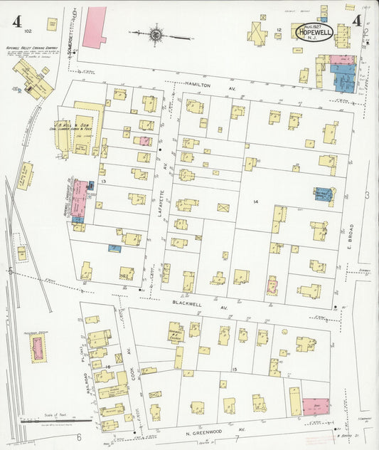 Sanborn Fire Insurance Map from Hopewell, Mercer County, New Jersey (1927), Sheet #0004 - Historic Sanborn Fire Insurance Map Print, vintage old map wall art, antique decor, genealogy gift, New Jersey New Jersey map