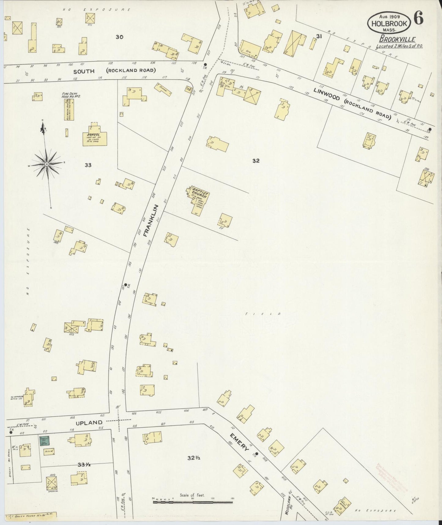 Sanborn Fire Insurance Map from Holbrook, Norfolk County, Massachusetts (1909), Sheet #0006 - Historic Sanborn Fire Insurance Map Print, vintage old map wall art, antique decor, genealogy gift, Massachusetts Massachusetts map