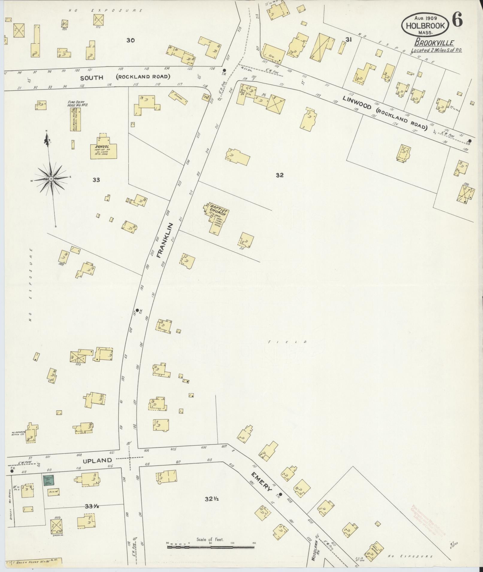 Sanborn Fire Insurance Map from Holbrook, Norfolk County, Massachusetts (1909), Sheet #0006 - Historic Sanborn Fire Insurance Map Print, vintage old map wall art, antique decor, genealogy gift, Massachusetts Massachusetts map