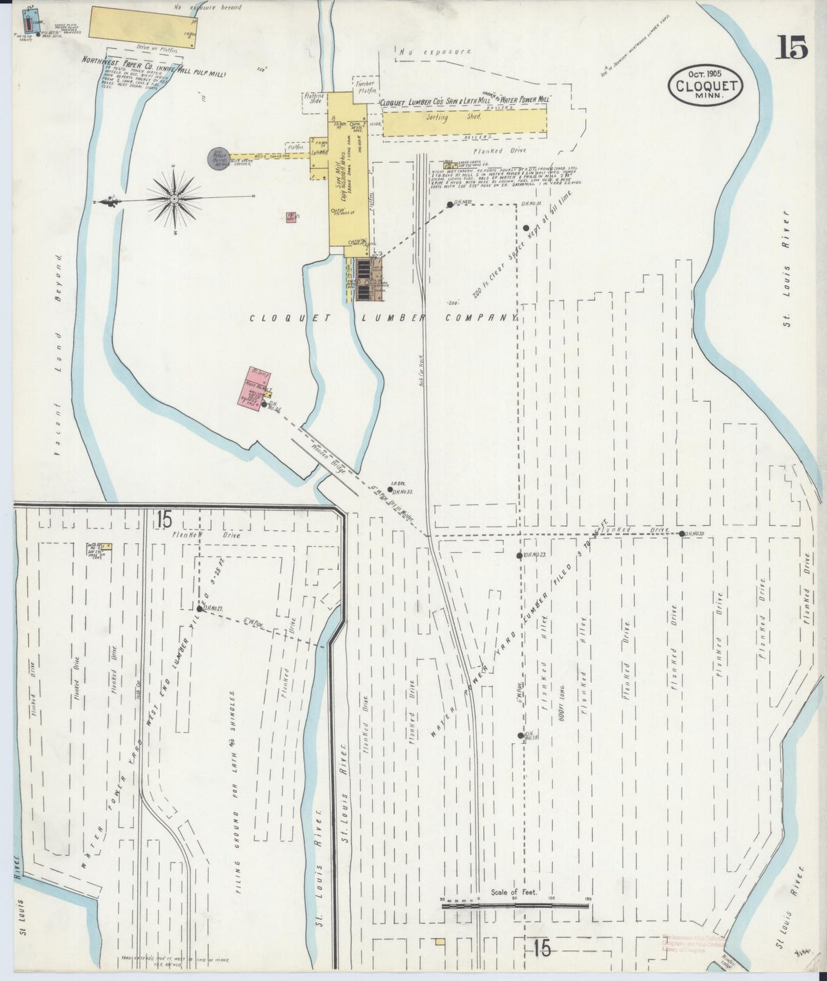 Sanborn Fire Insurance Map from Cloquet, Carlton County, Minnesota (1905), Sheet #0015 - Historic Sanborn Fire Insurance Map Print, vintage old map wall art, antique decor, genealogy gift, Minnesota Minnesota map