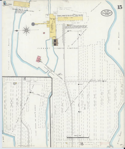 Sanborn Fire Insurance Map from Cloquet, Carlton County, Minnesota (1905), Sheet #0015 - Historic Sanborn Fire Insurance Map Print, vintage old map wall art, antique decor, genealogy gift, Minnesota Minnesota map