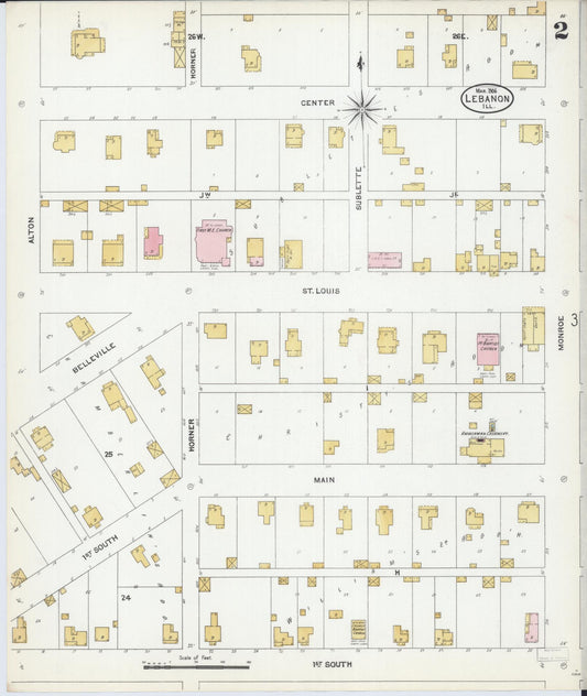 Sanborn Fire Insurance Map from Lebanon, Saint Clair County, Illinois (1906), Sheet #0002 - Historic Sanborn Fire Insurance Map Print, vintage old map wall art, antique decor, genealogy gift, Illinois Illinois map