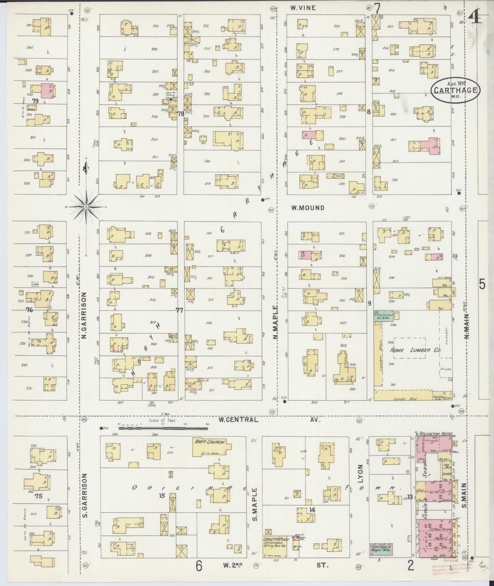 Sanborn Fire Insurance Map from Carthage, Jasper County, Missouri (1897), Sheet #0004 - Historic Sanborn Fire Insurance Map Print, vintage old map wall art, antique decor, genealogy gift, Missouri Missouri map