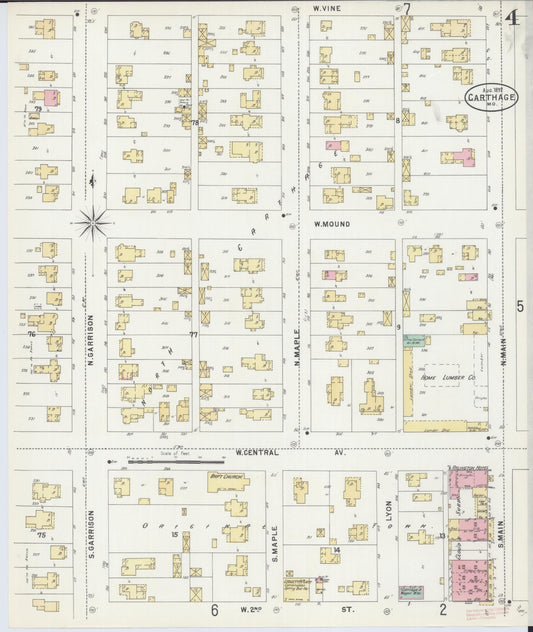 Sanborn Fire Insurance Map from Carthage, Jasper County, Missouri (1897), Sheet #0004 - Historic Sanborn Fire Insurance Map Print, vintage old map wall art, antique decor, genealogy gift, Missouri Missouri map