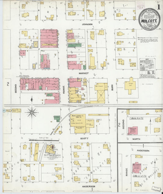 Sanborn Fire Insurance Map from Wolcott, White County, Indiana (1904), Sheet #0001 - Complete Map Set gallery image, historic Sanborn map, vintage wall art, Indiana Indiana