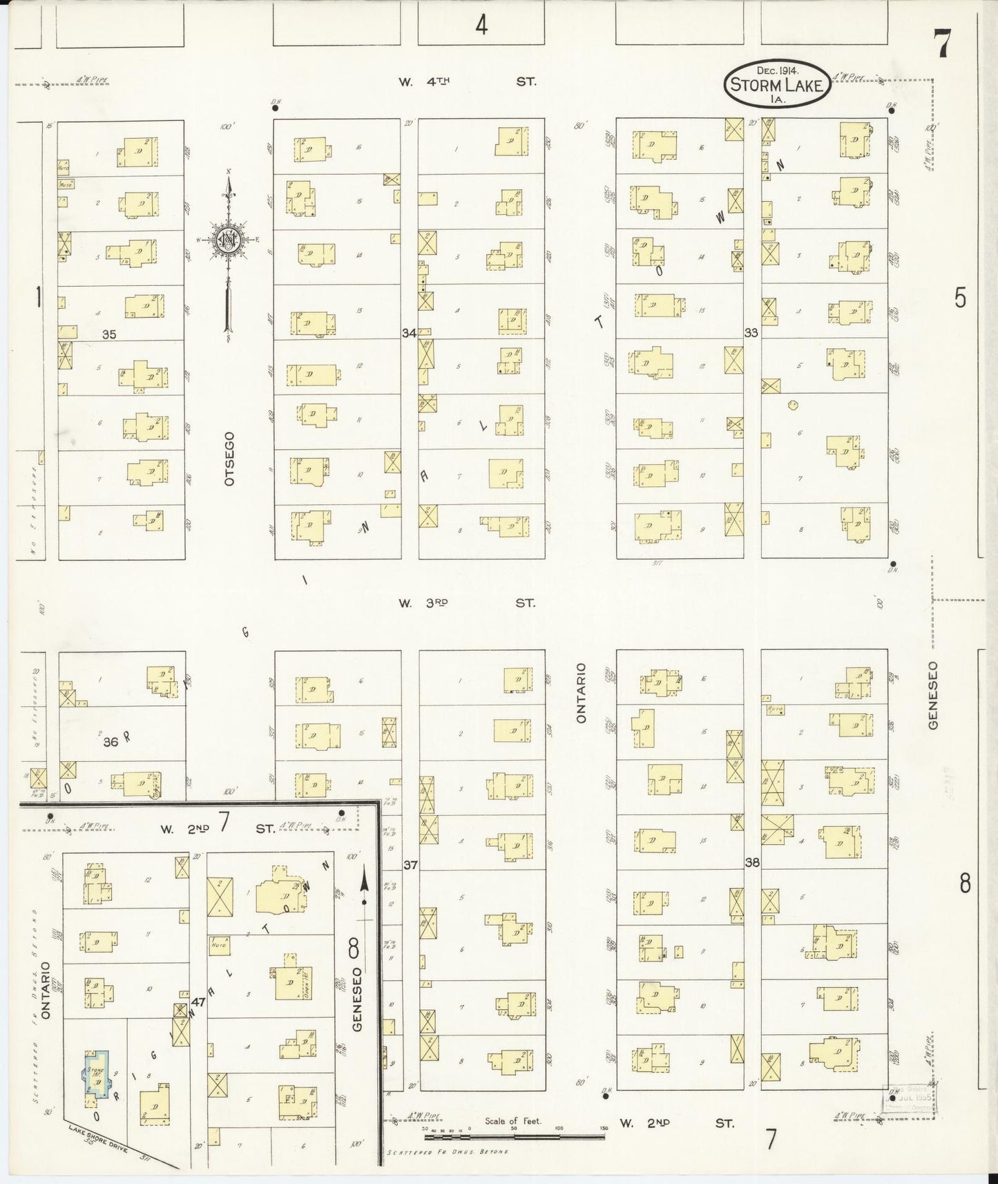 Sanborn Fire Insurance Map from Storm Lake, Buena Vista County, Iowa (1914), Sheet #0007 - Historic Sanborn Fire Insurance Map Print, vintage old map wall art