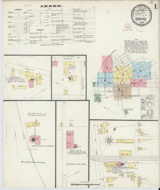 Sanborn Fire Insurance Map from Hanover, York County, Pennsylvania (1896), Sheet #0001 - Historic Sanborn Fire Insurance Map Print, vintage old map wall art, antique decor, genealogy gift, Pennsylvania Pennsylvania map