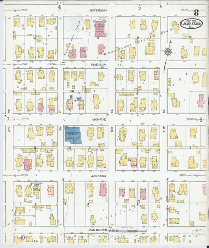 Sanborn Fire Insurance Map from Charleston, Coles County, Illinois (1919), Sheet #0008 - Complete Map Set gallery image, historic Sanborn map, vintage wall art, Illinois Illinois