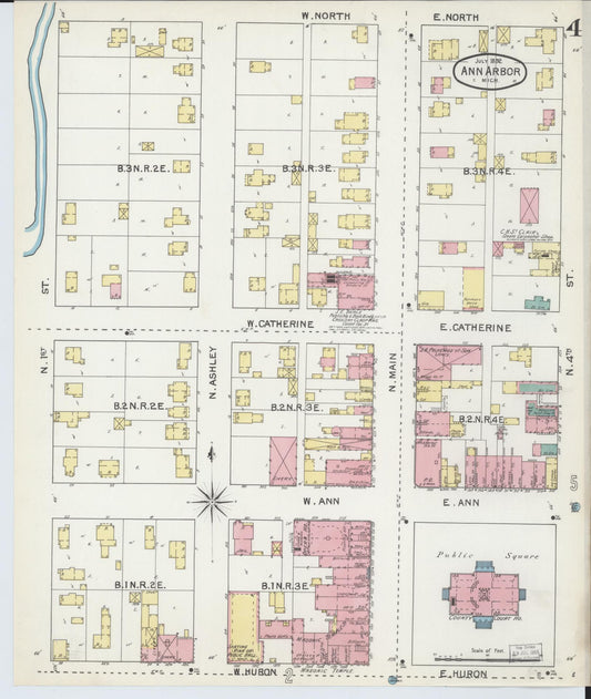 Sanborn Fire Insurance Map from Ann Arbor, Washtenaw County, Michigan (1892), Sheet #0004 - Historic Sanborn Fire Insurance Map Print, vintage old map wall art, antique decor, genealogy gift, Michigan Michigan map