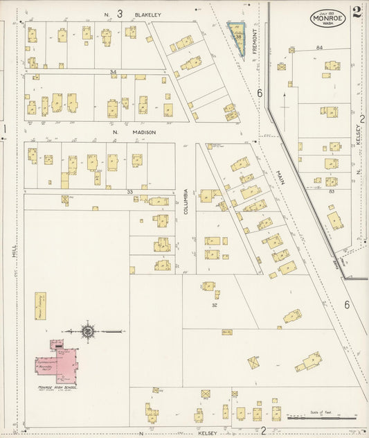 Sanborn Fire Insurance Map from Monroe, Snohomish County, Washington (1913), Sheet #0002 - Historic Sanborn Fire Insurance Map Print, vintage old map wall art, antique decor, genealogy gift, Washington Washington map
