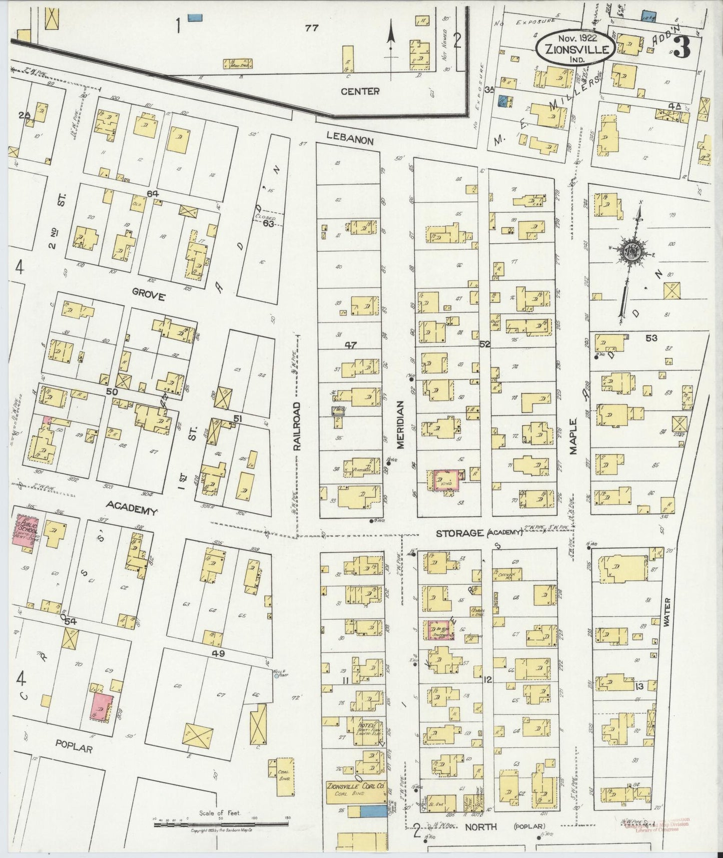 Sanborn Fire Insurance Map from Zionsville, Boone County, Indiana (1922), Sheet #0003 - Complete Map Set gallery image, historic Sanborn map, vintage wall art, Indiana Indiana